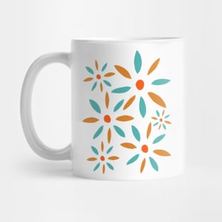 Turquoise Blue And Orange Abstract Retro Flowers Mug